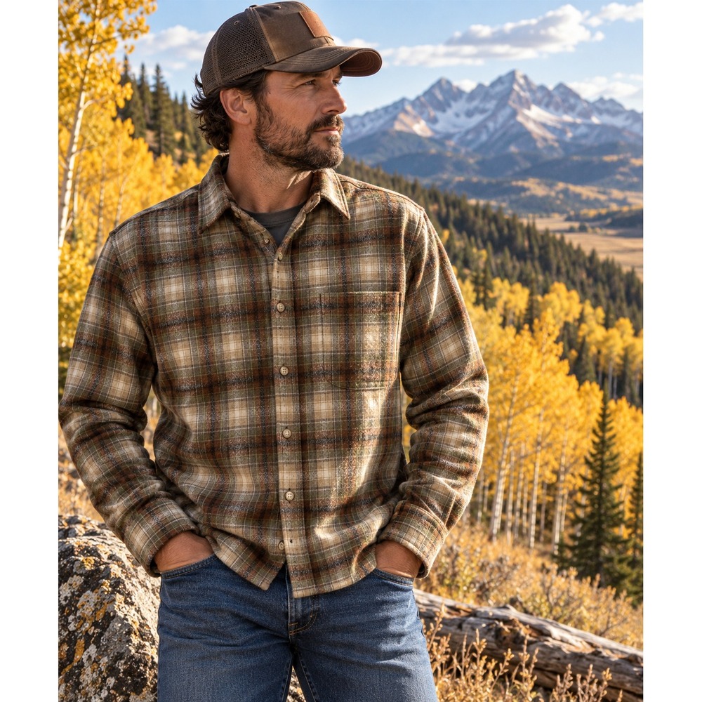 Pendleton Mens XL 100% Virgin Wool Plaid Shirt Brown Tan USA Fabric